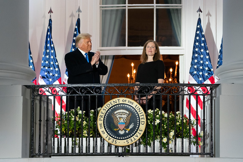 Biden and Barrett on WH balcony public domain