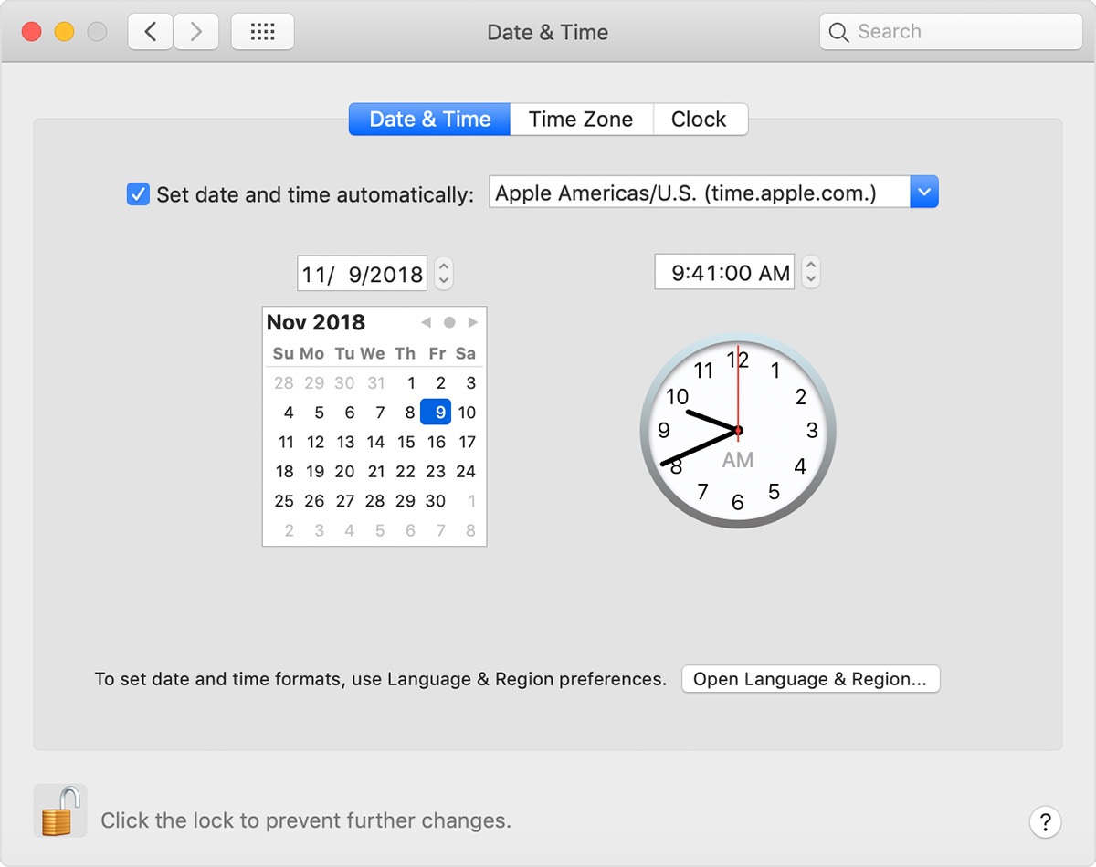 MAC time zone clock